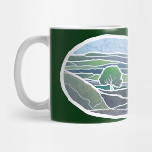 Oval Sycamore Gap Tree Batik style England Scotland UK Mug